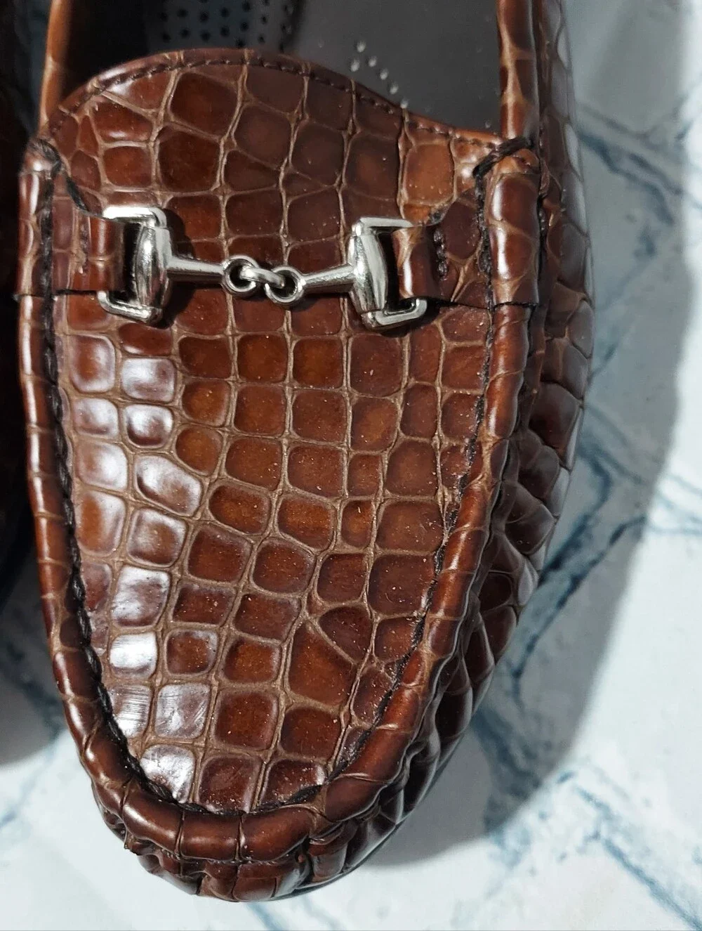 SAS Women's US 9.5 NARROW Metro Cognac Brown Horsebit Croc Embossed Leather